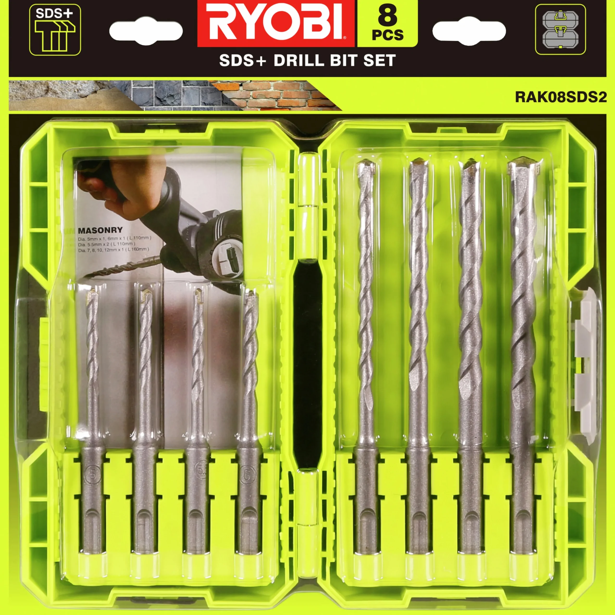Borrset SDS RAK08SDS2 8 delar>Ryobi Hot