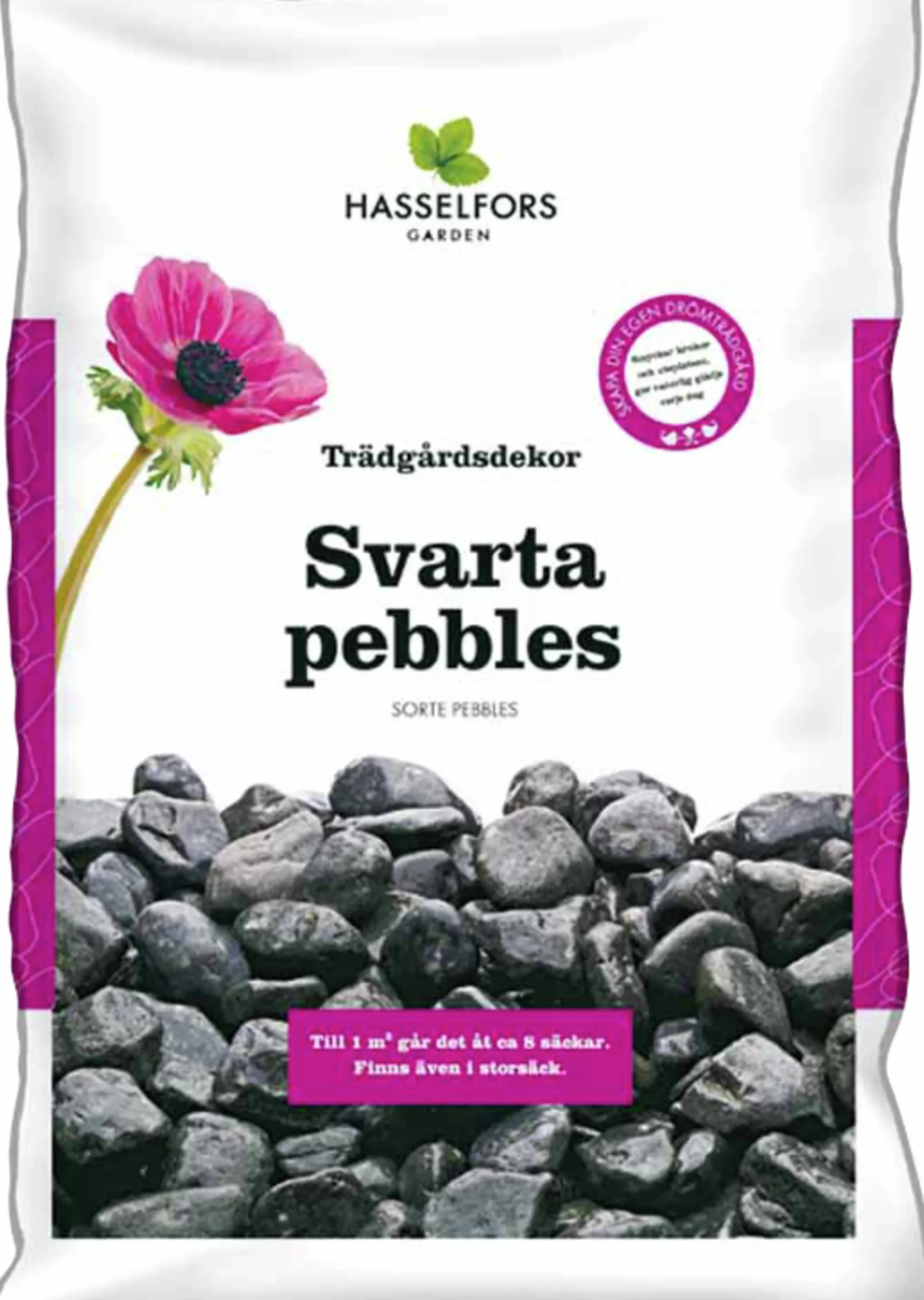 Dekorsten Hasselfors Svarta pebbles 7kg>Hasselfors Garden Outlet