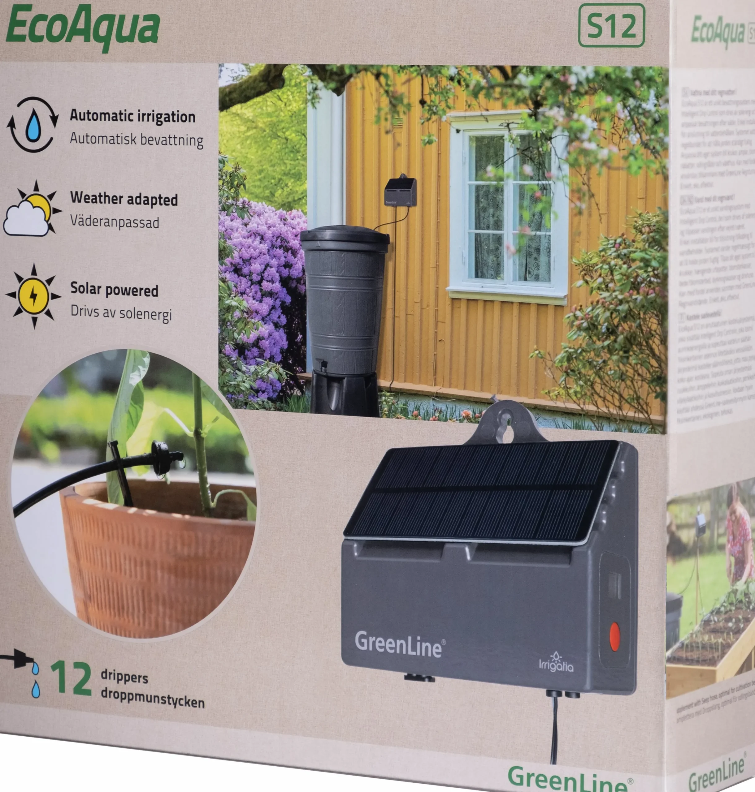 Droppbevattningssystem EcoAqua S12 Solcell 12 munstycken>GreenLine Hot
