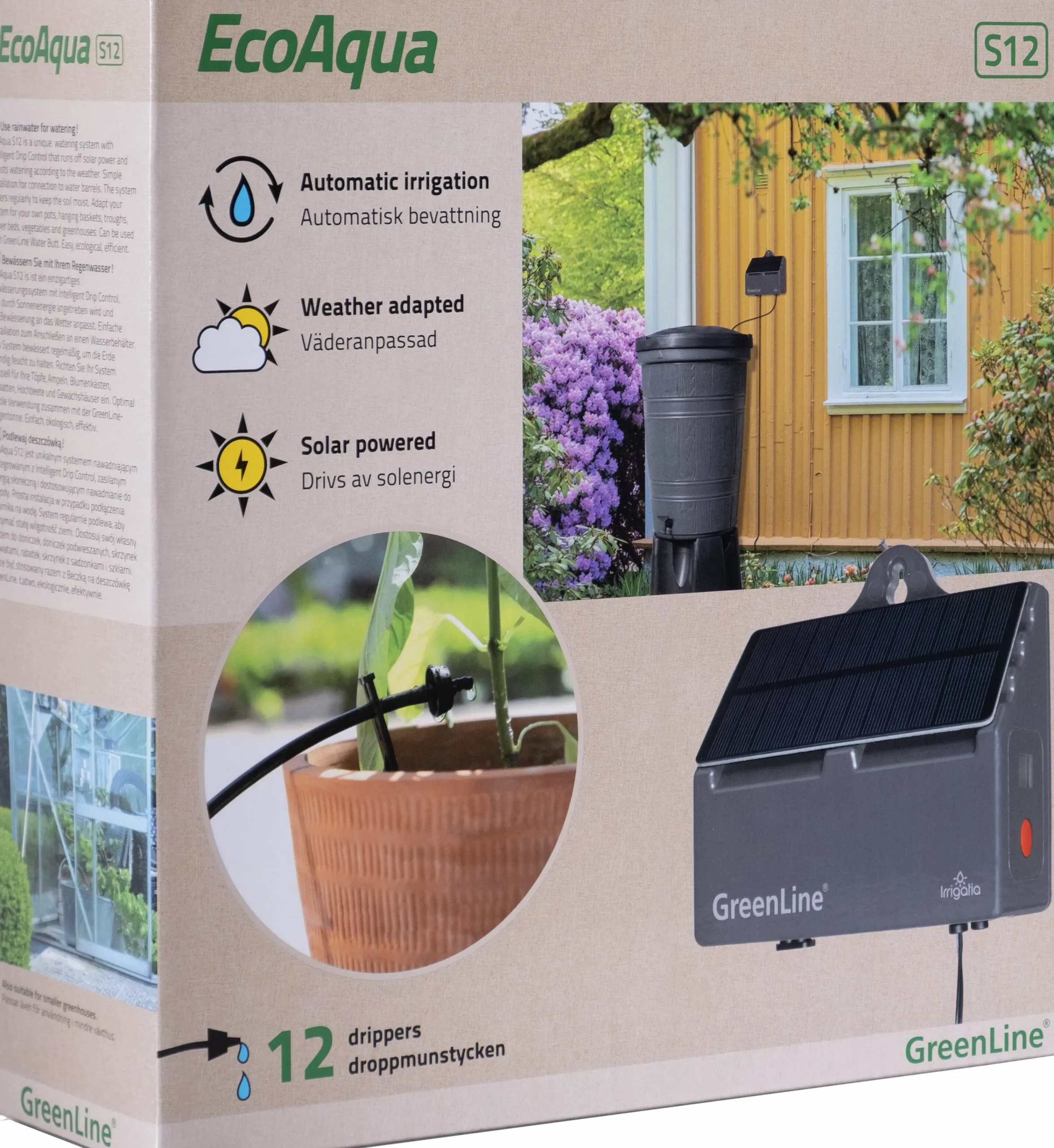 Droppbevattningssystem EcoAqua S12 Solcell 12 munstycken>GreenLine Hot