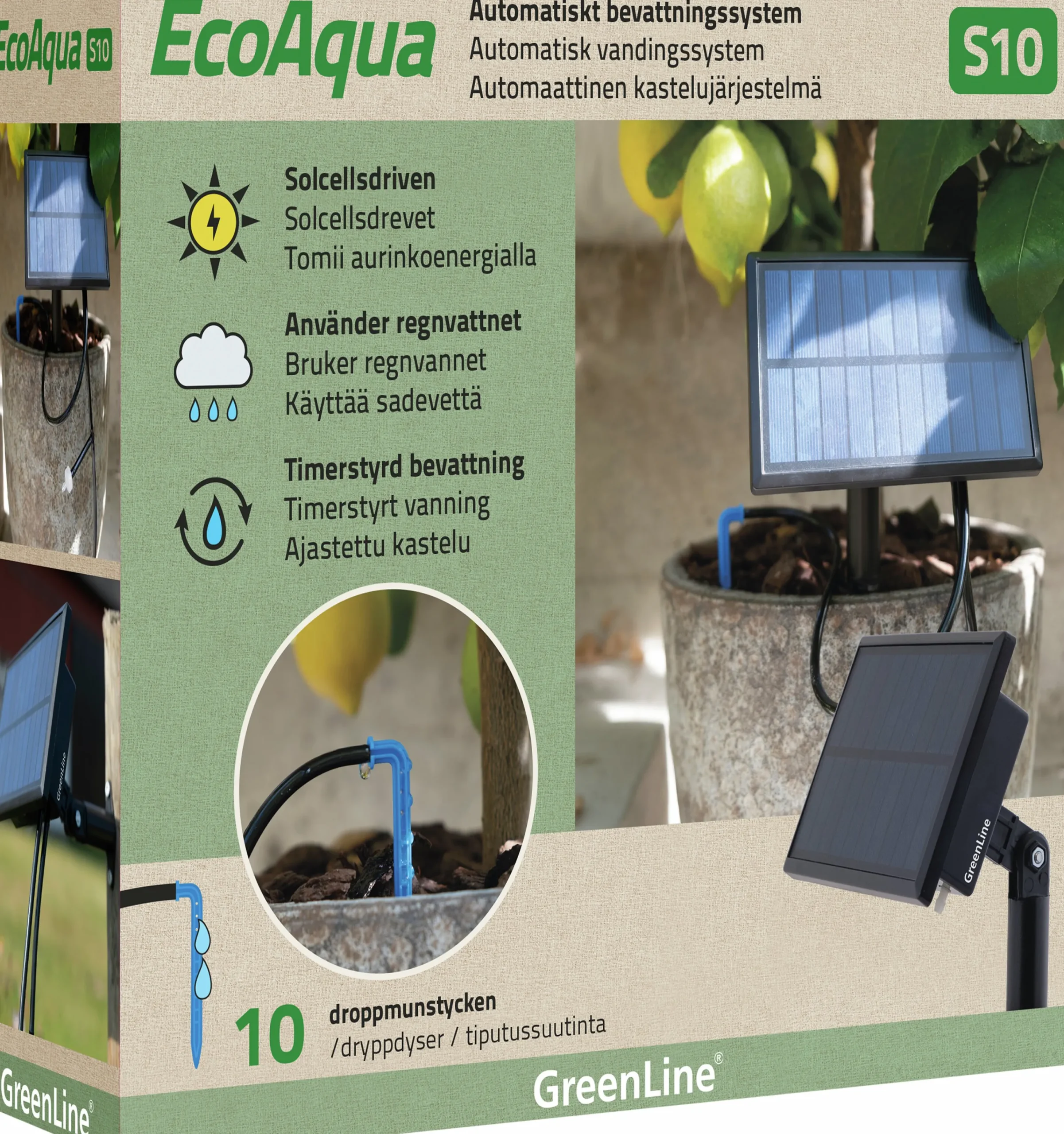 Droppbevattningssystem EcoAqua S10 Solcell 10 munstycken>GreenLine Outlet