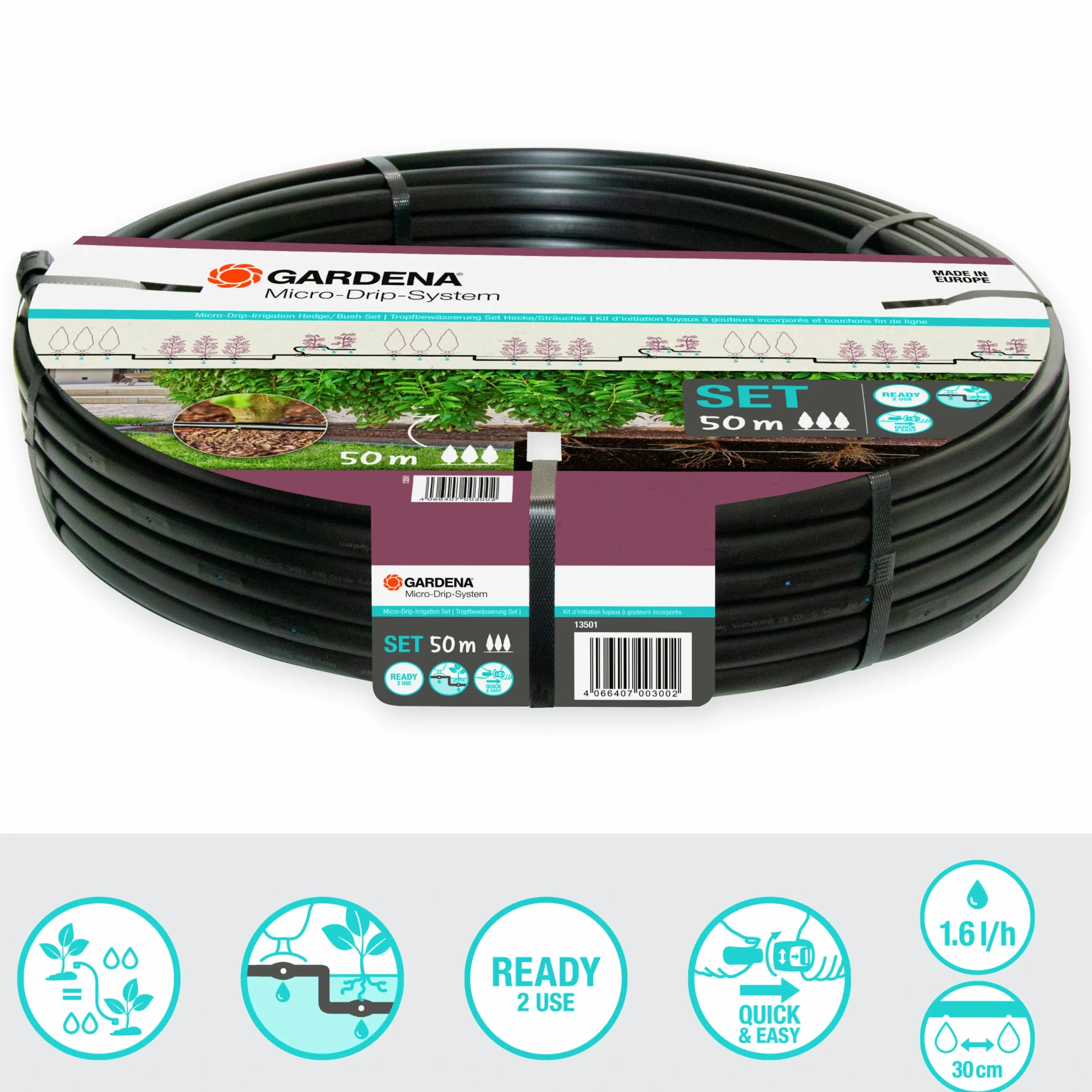 Droppslang MicroDrip Startset Häckar/Buskar 50m>Gardena Online