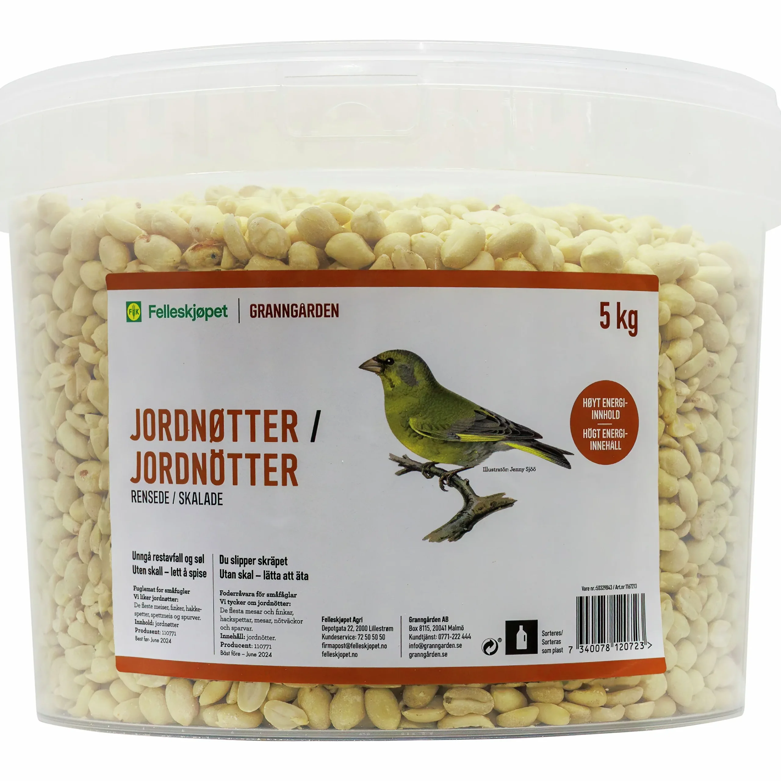 Fågelmat Jordnötter Skalade Hink 5kg>Granngården New