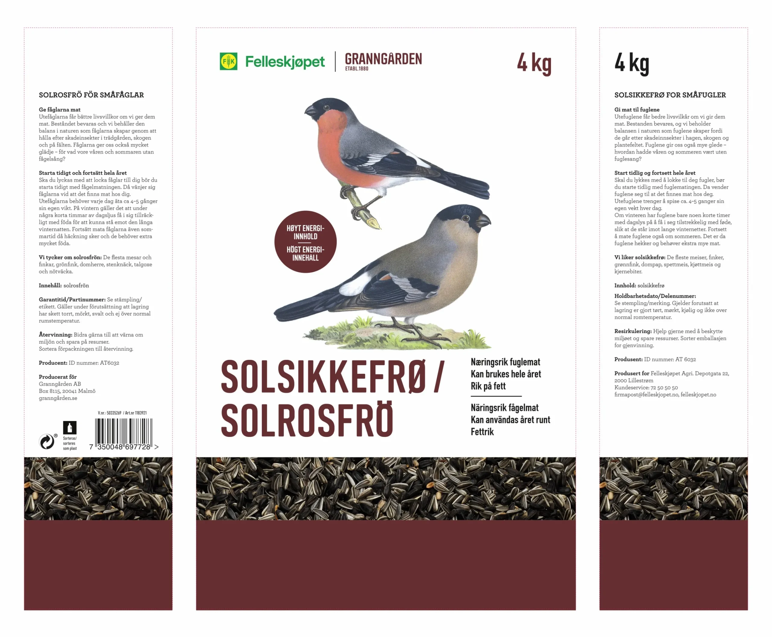 Fågelmat Solrosfrö Strimmiga+Svarta 4kg>Granngården Clearance