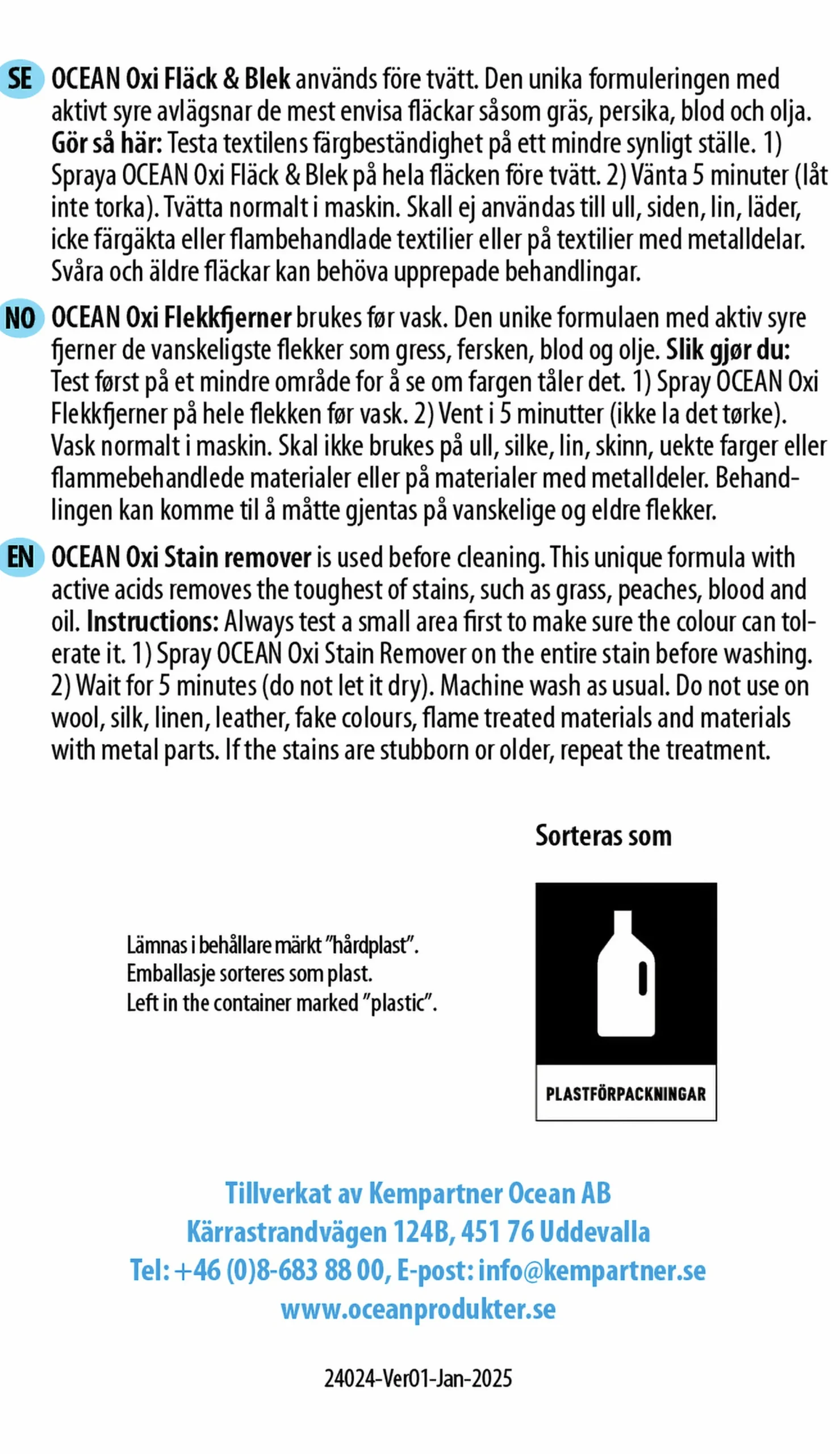 Fläckborttagning Oxi Fläck & Blek Spray 0,5L>Ocean Discount