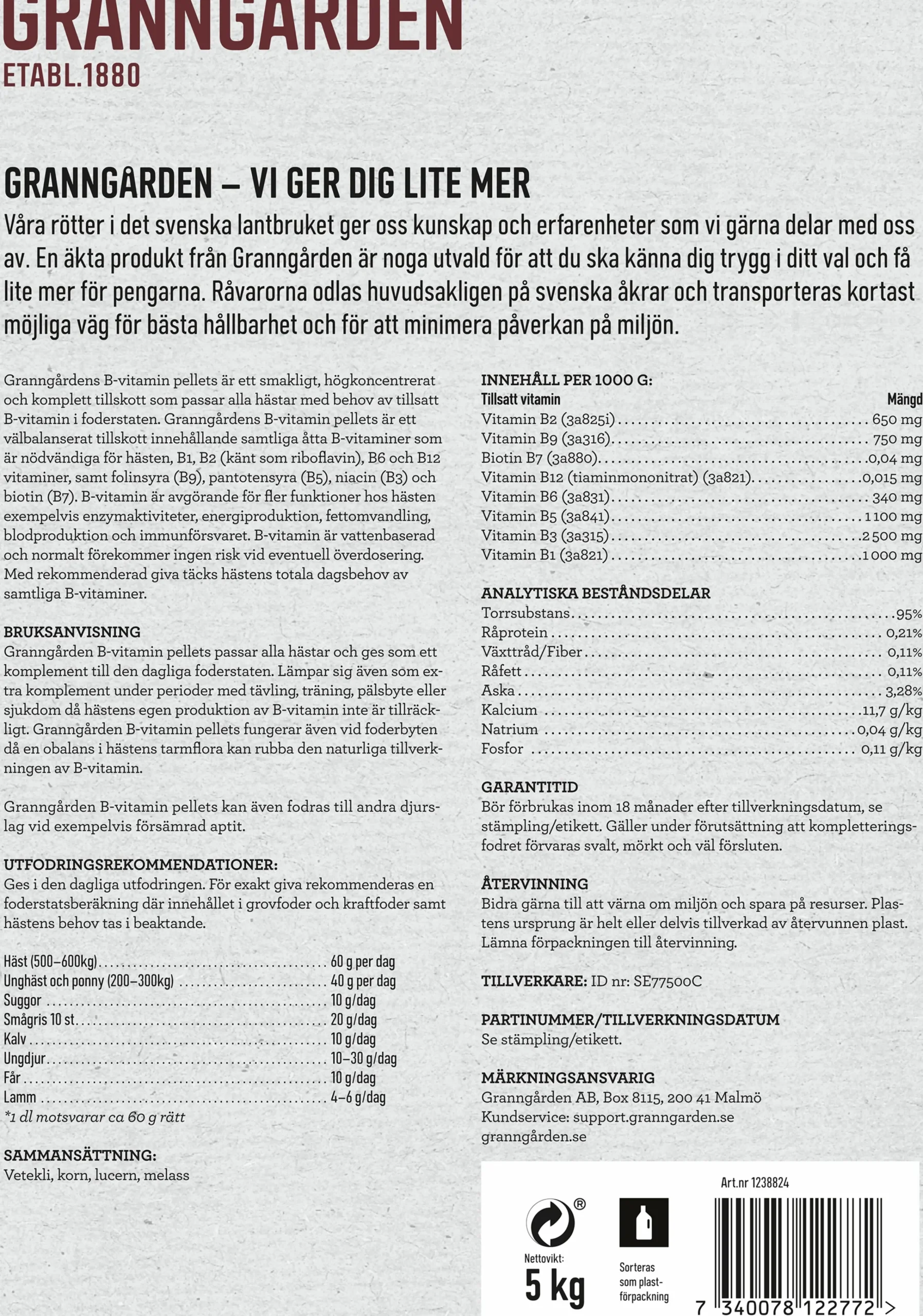 Fodertillskott B-vitamin Pellets 5kg>Granngården