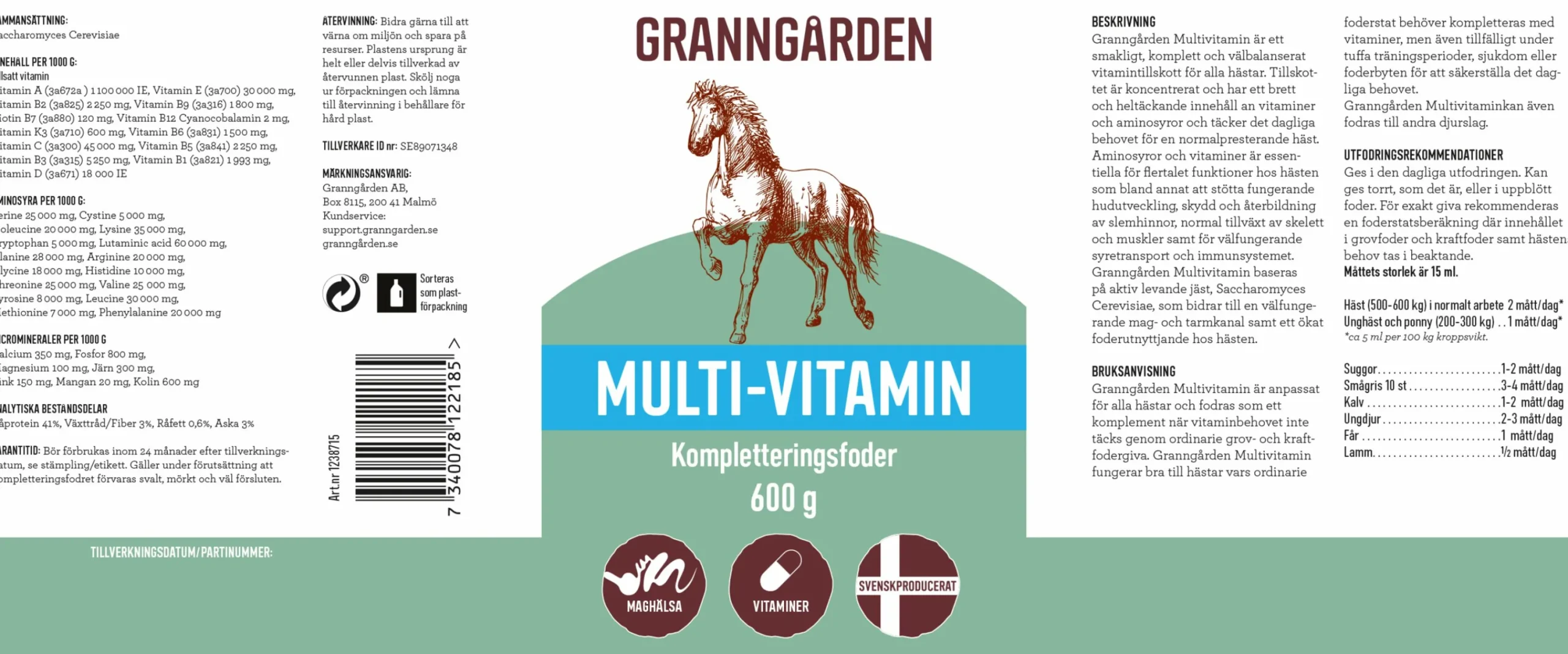 Fodertillskott Multivitamin 600g>Granngården Discount
