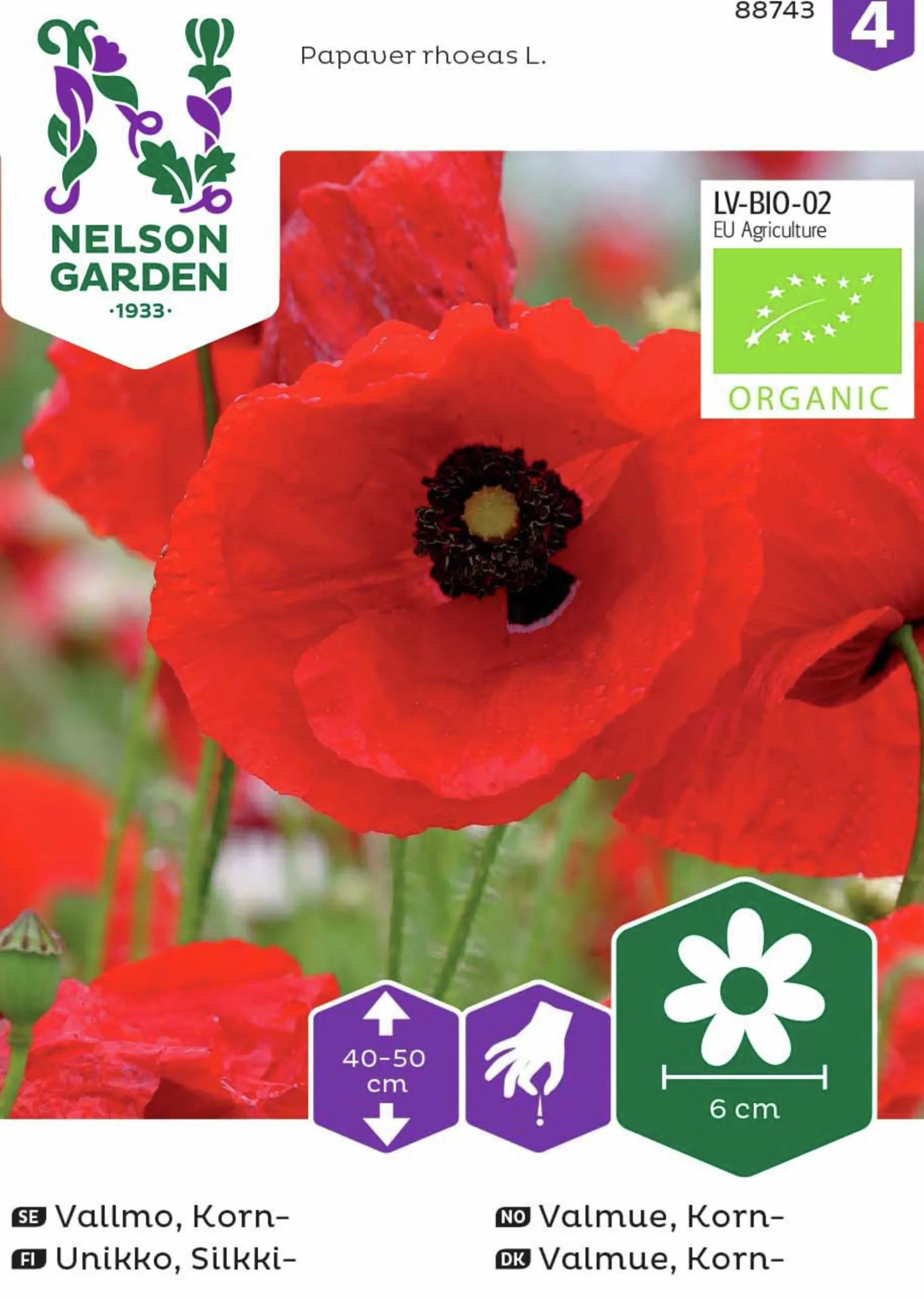 Fröer Kornvallmo Röd Organic>Nelson Garden Discount