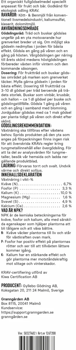 Frukt- & Bärgödsel KRAV 900g>Granngården Best