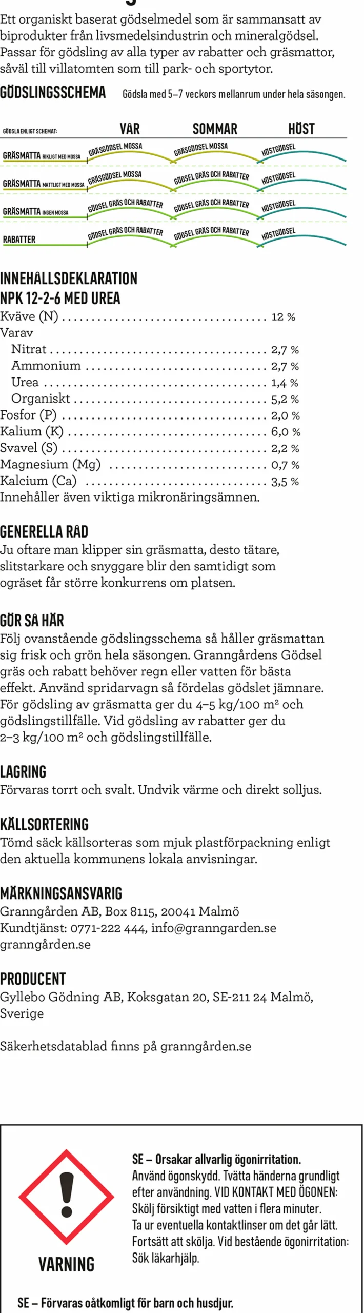 Gödsel Gräs & Rabatt 10kg>Granngården New