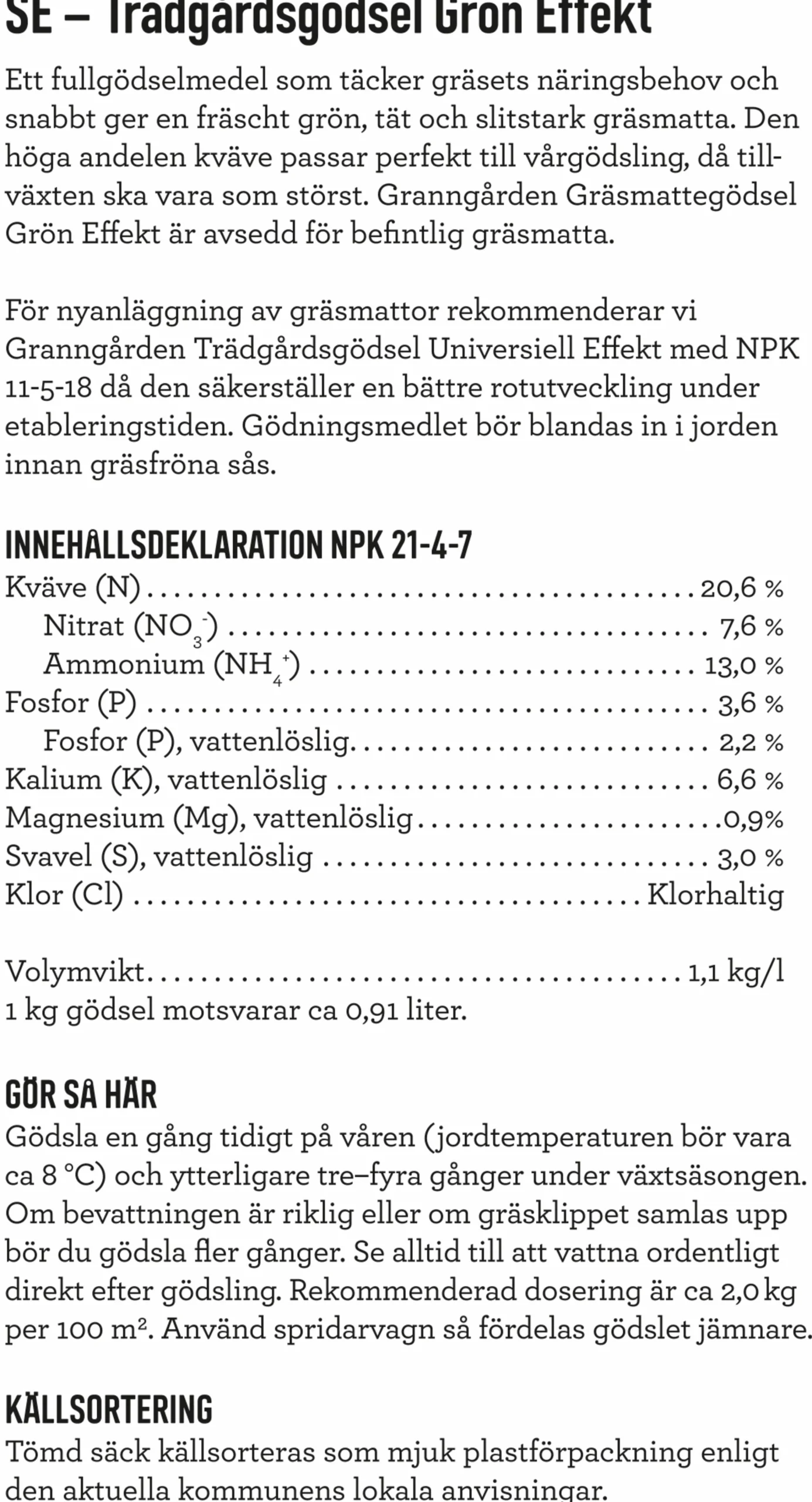 Gräsgödsel Grön Effekt 15kg>Granngården Hot