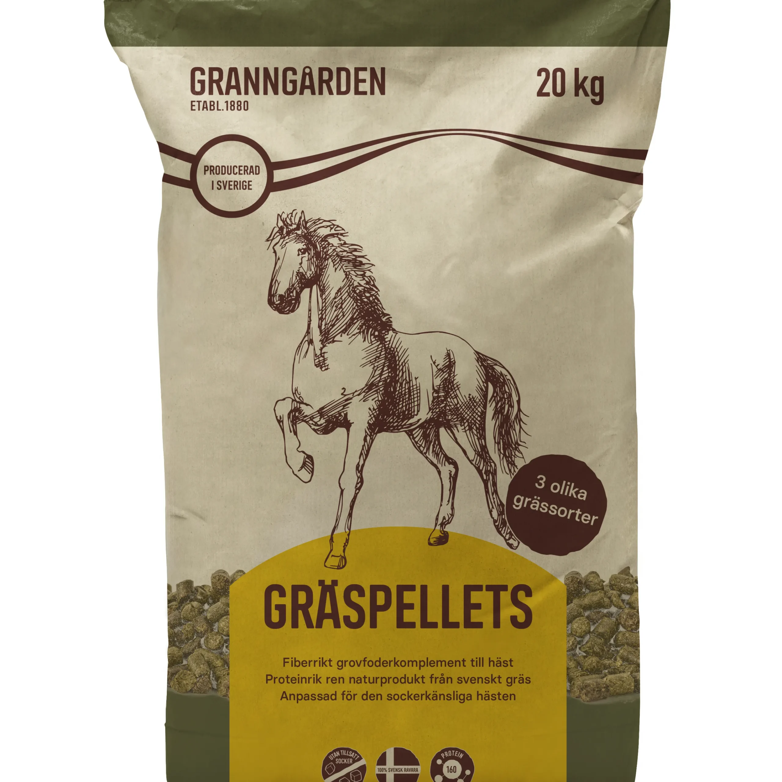 Hästfoder Gräspellets 20kg>Granngården Best
