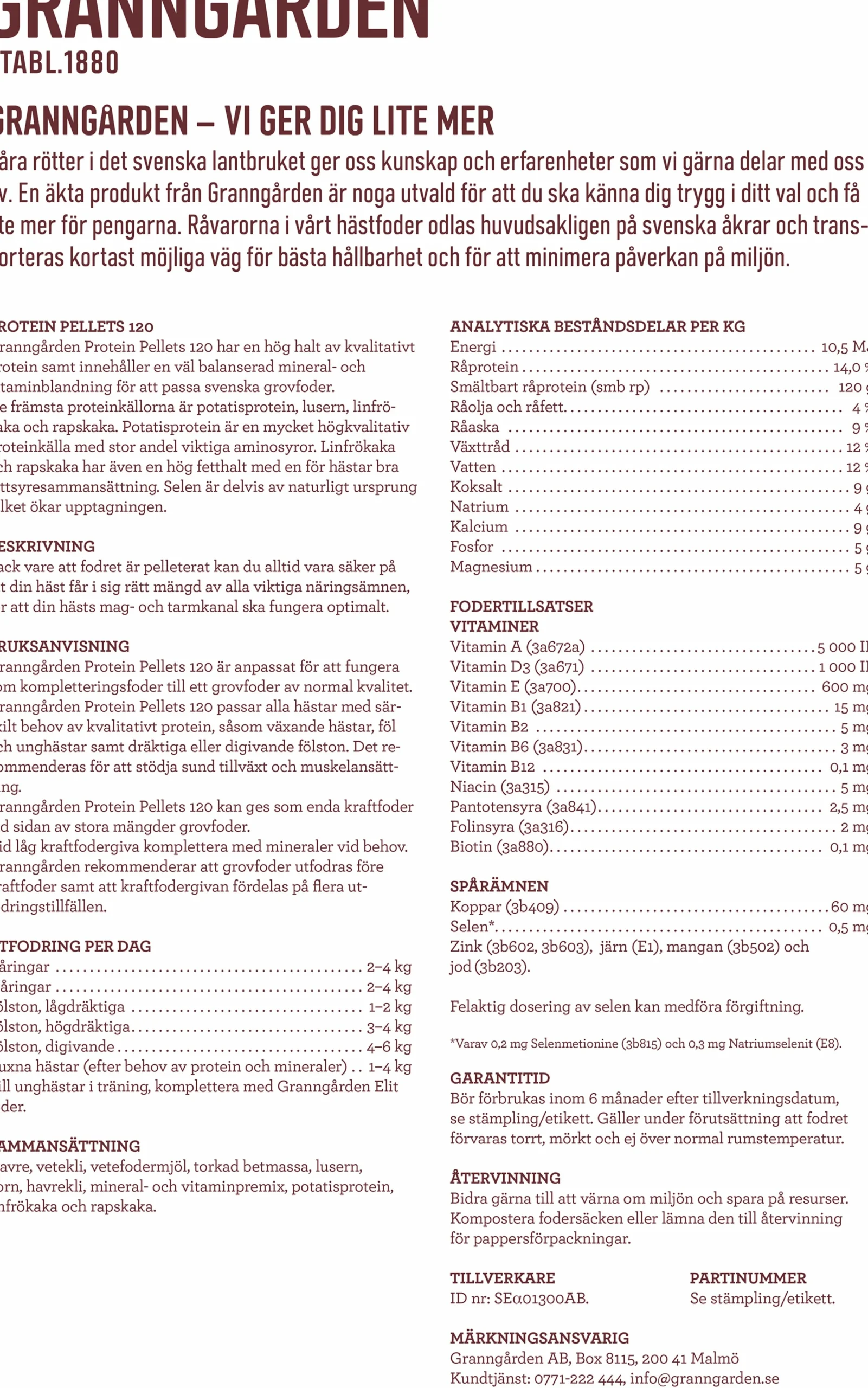 Hästfoder Protein Pellets 120 20kg>Granngården Hot