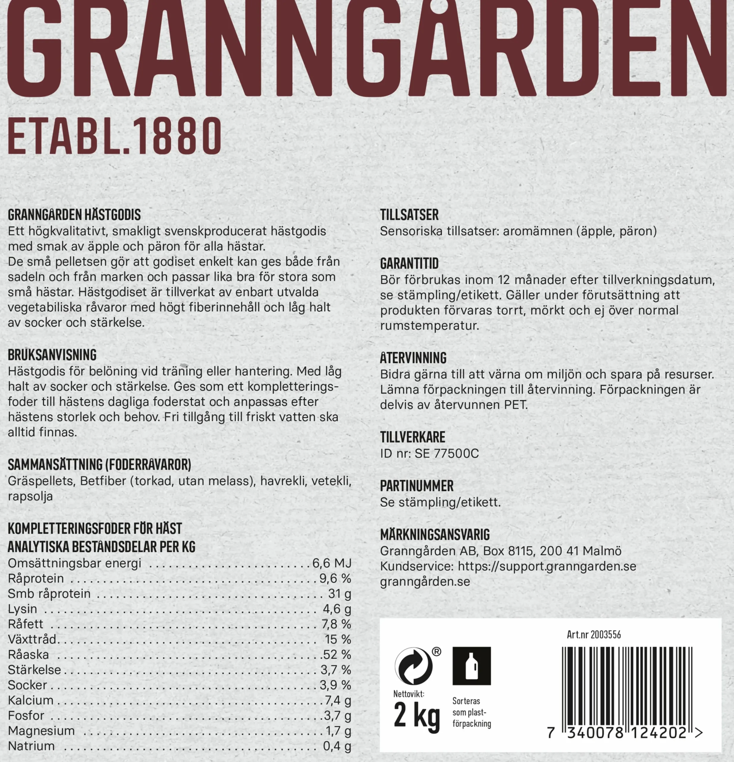 Hästgodis Äpple/Päron 2kg>Granngården