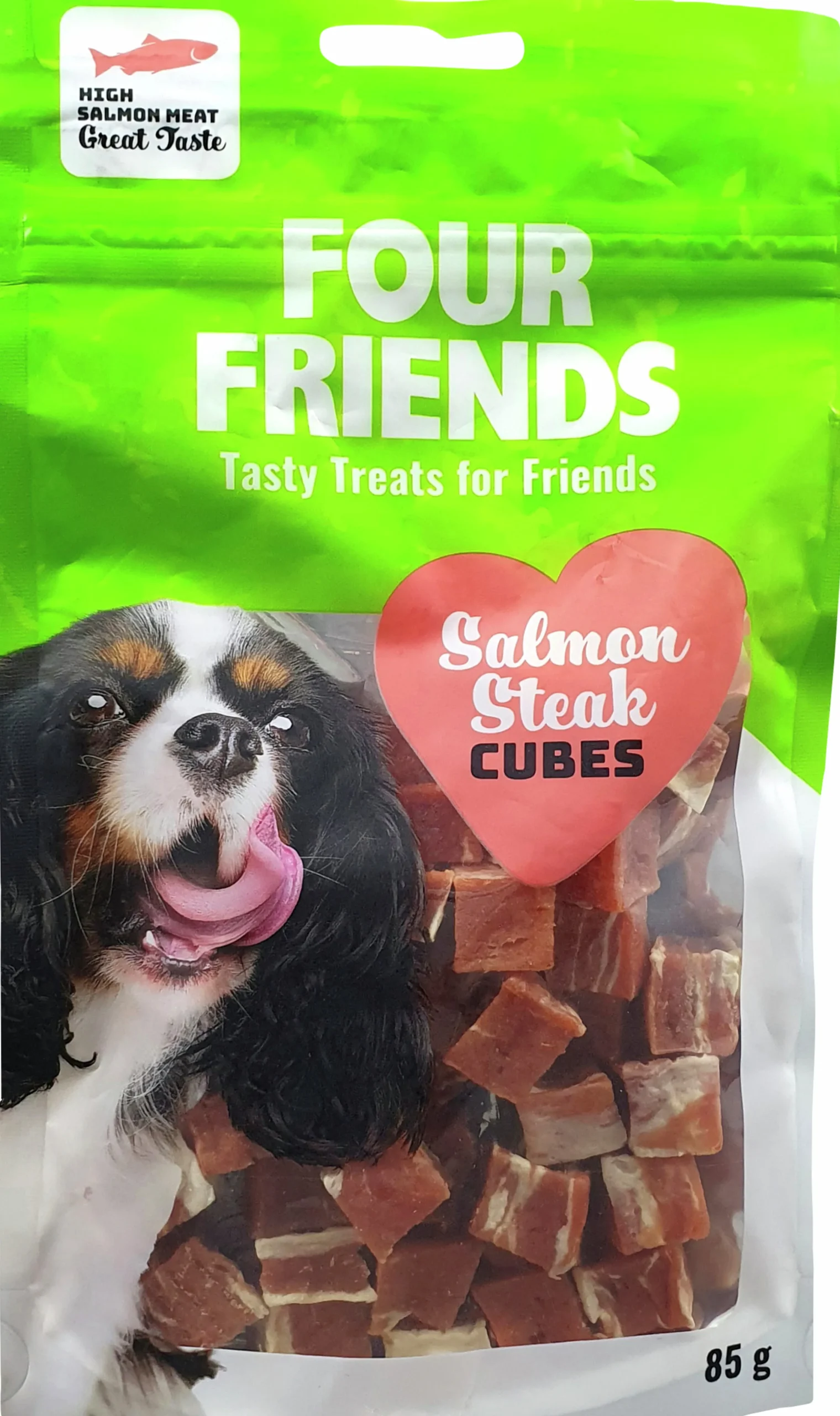 Hundgodis Four Friends Salmon Steak Cubes 100g>FourFriends
