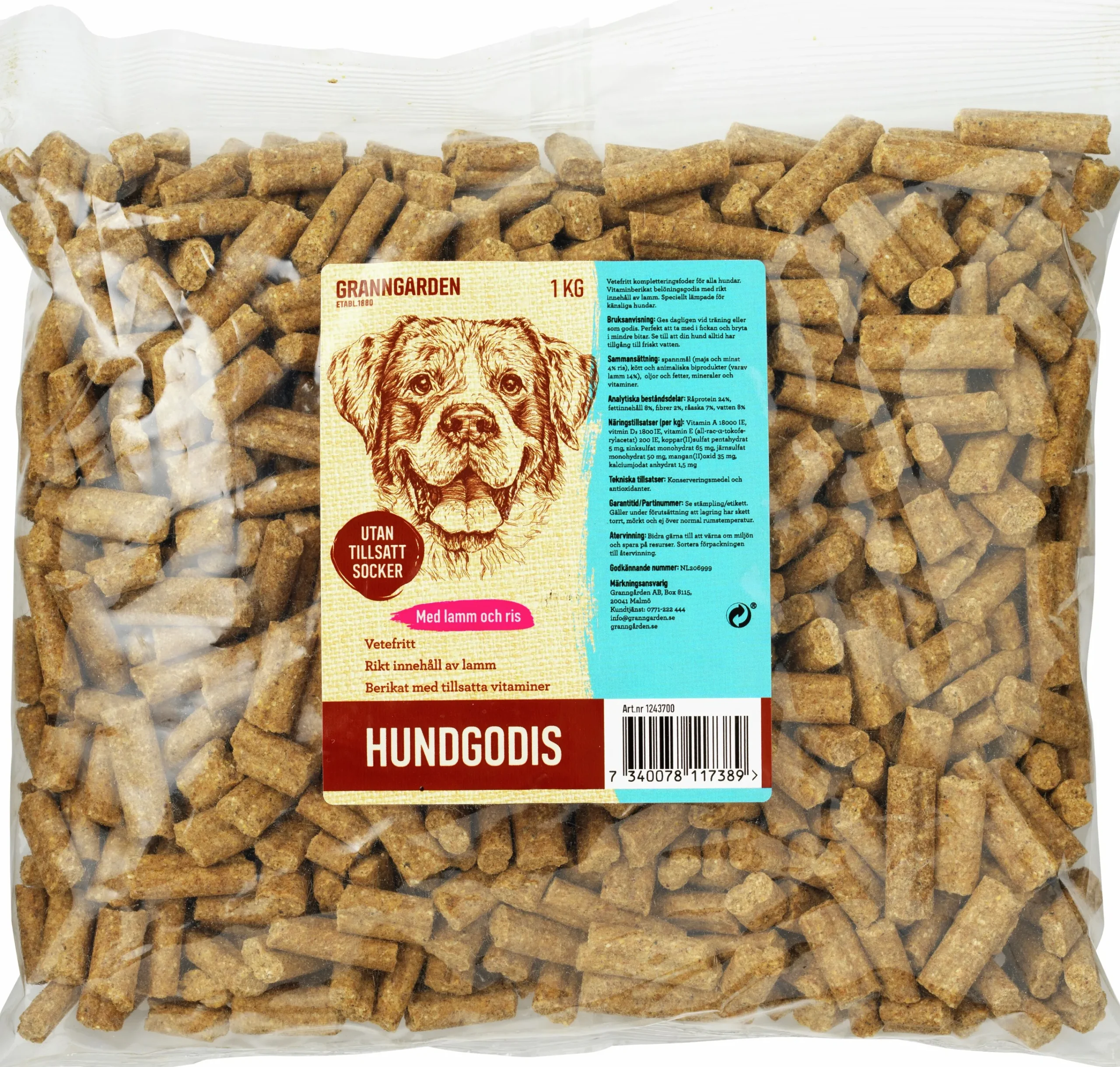 Hundgodis Snittar Lamm & Ris 1kg>Granngården Online