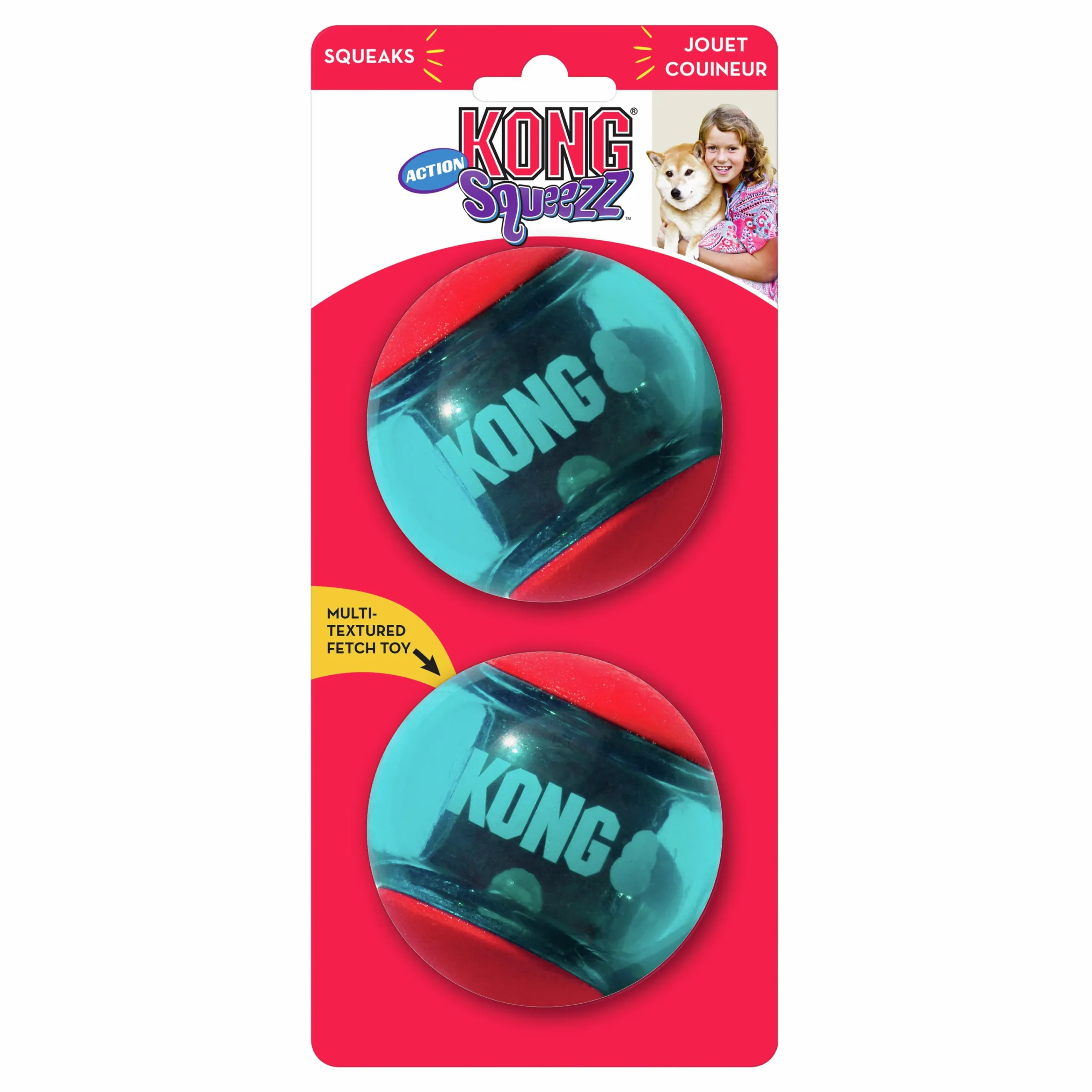 Hundleksak Squeezz Action Ball Red L 8cm 2-p>Kong Sale