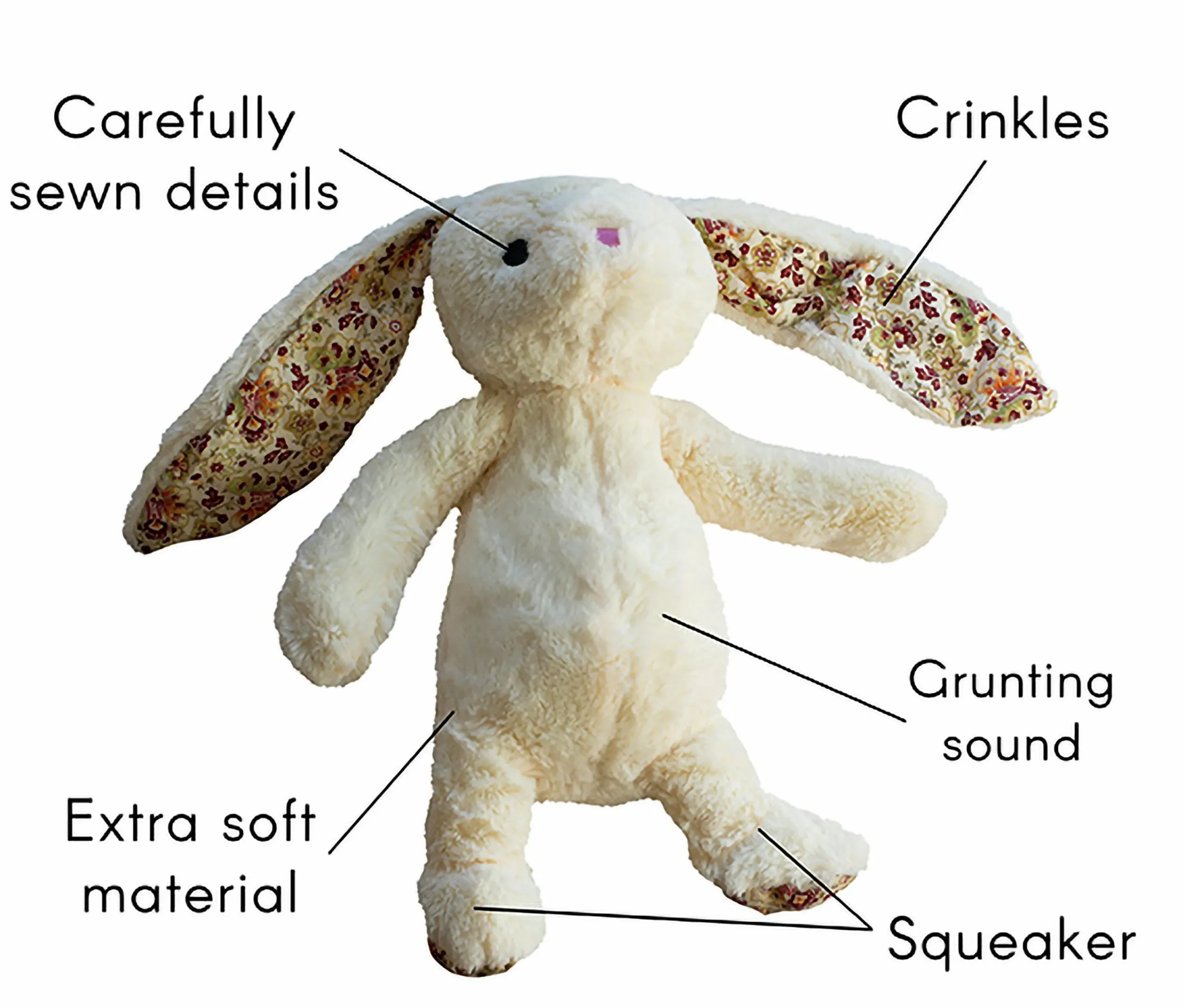 Hundleksak Bunny Flower Creme 35cm>Party Pets Outlet
