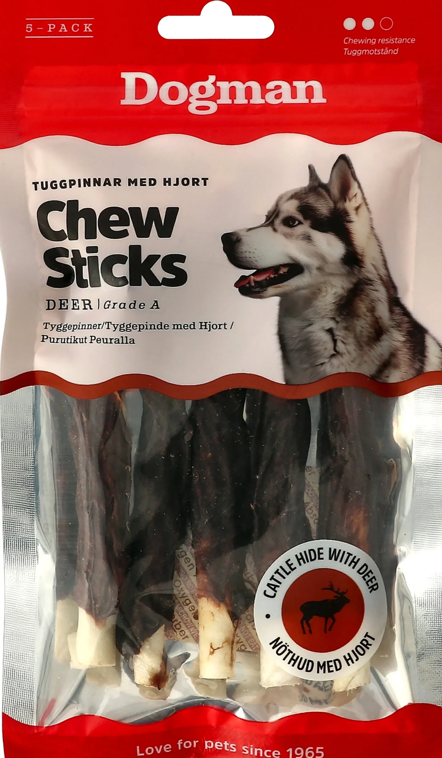 Hundtugg Tuggpinnar med Hjort S 12,5cm 5-p>Dogman Outlet