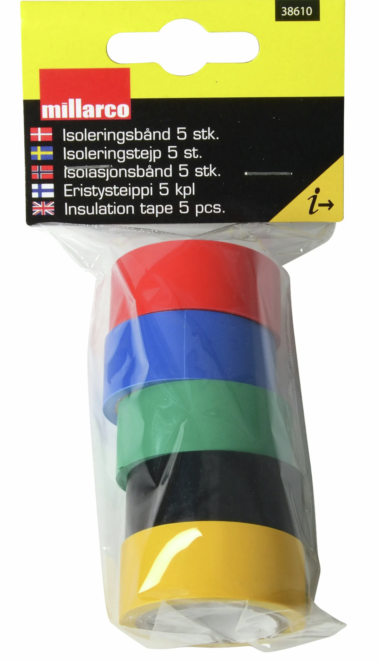 Isoleringstejp WorkIT färgmix 19mm x 3,6m 5-p>Millarco Clearance
