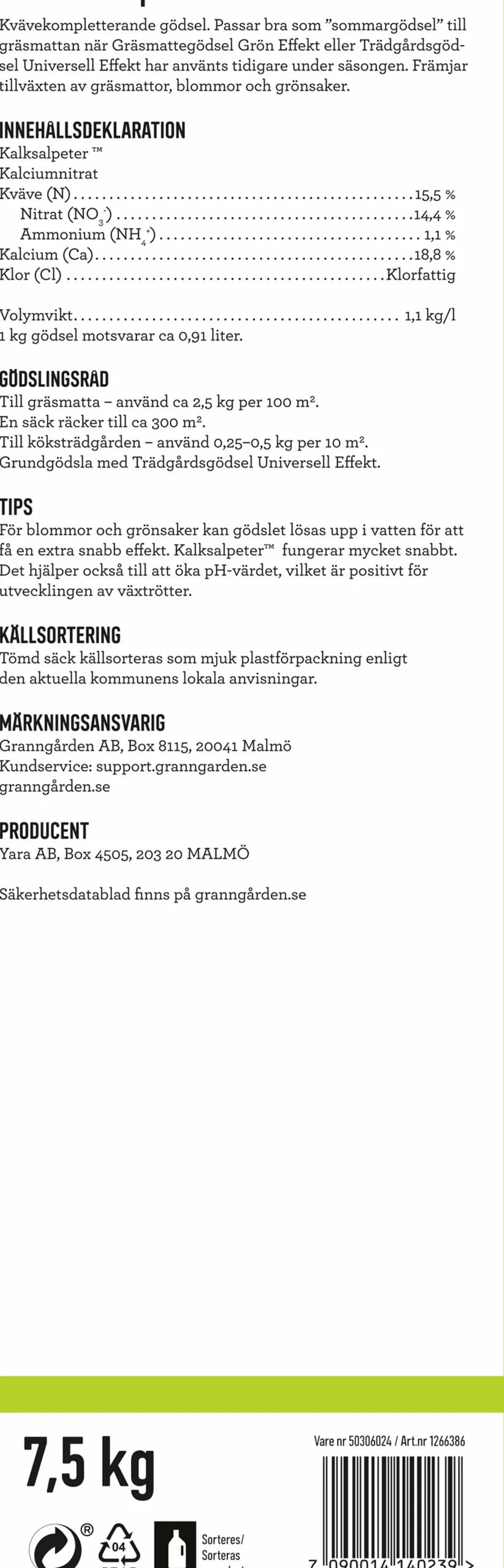 Kalksalpeter 7,5kg>Granngården Outlet