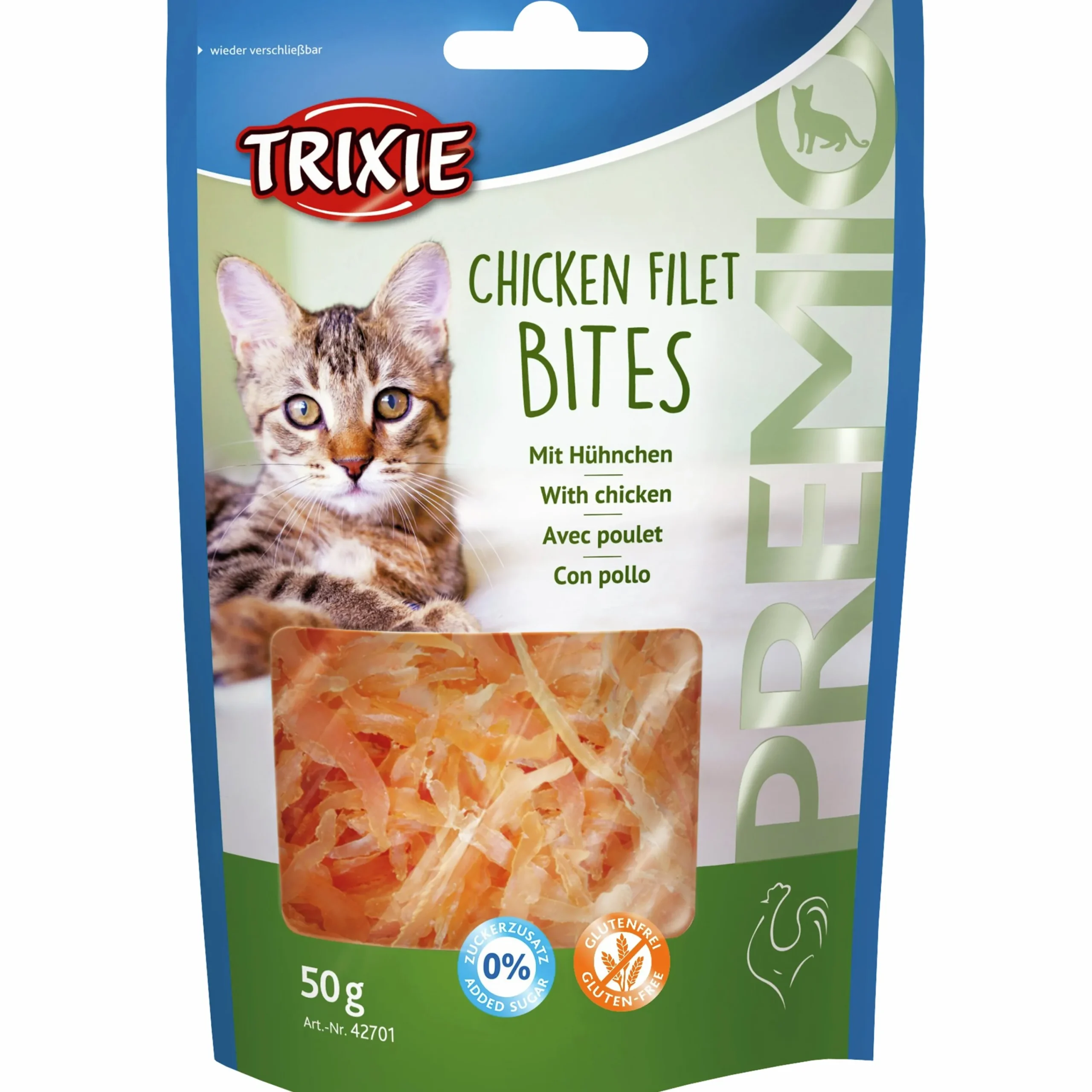 Kattgodis Premio Chicken Filet Bites 50g>Trixie Hot