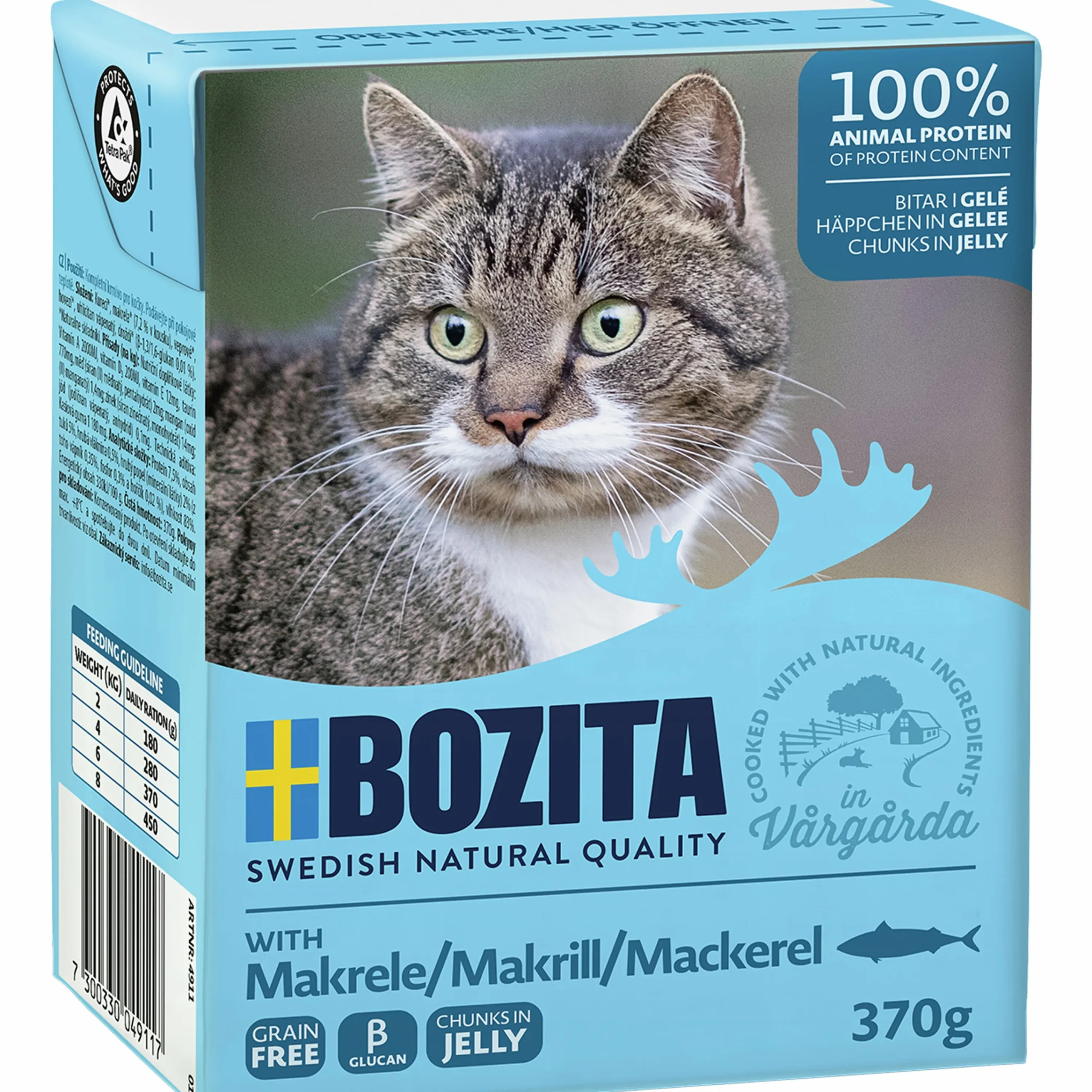 Kattmat Bitar i gelé med Makrill 370g>Bozita Discount