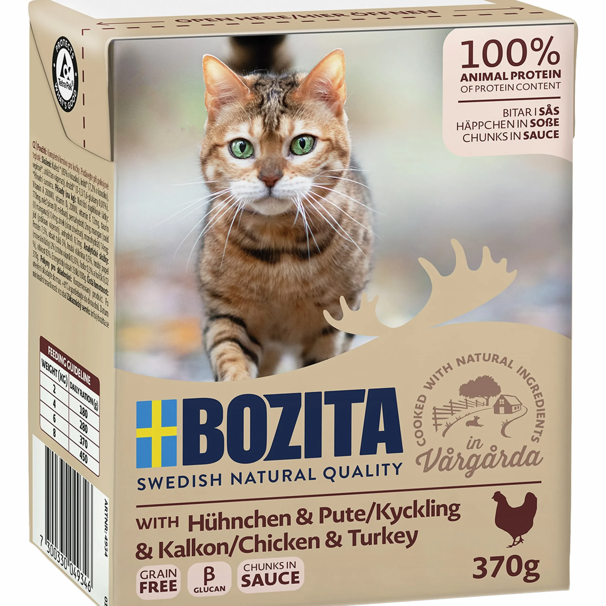 Kattmat Bitar i sås med Kyckling & Kalkon 370g>Bozita Hot