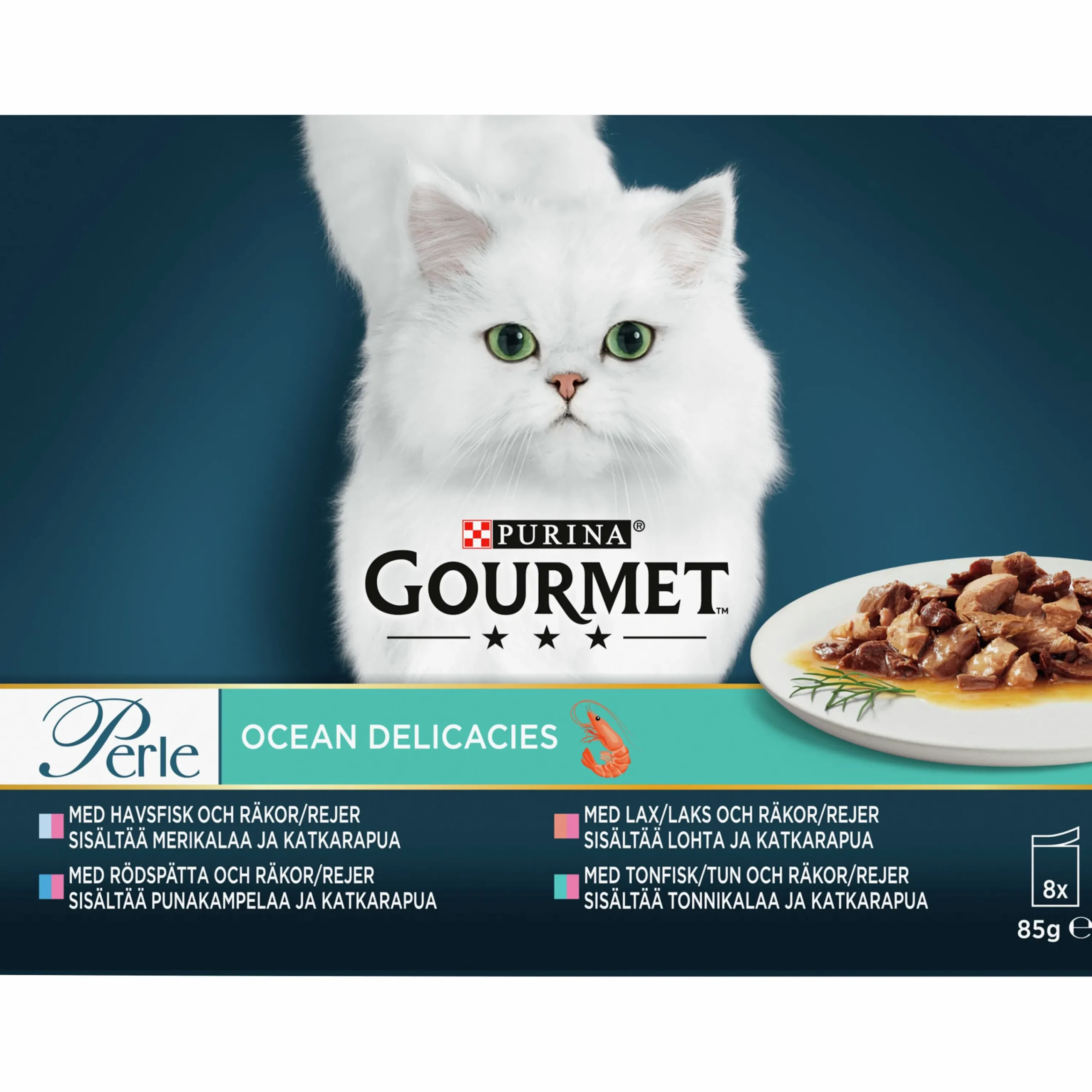 Kattmat Gourmet Perle Menybox Fish i sås 8x85g>Purina Hot