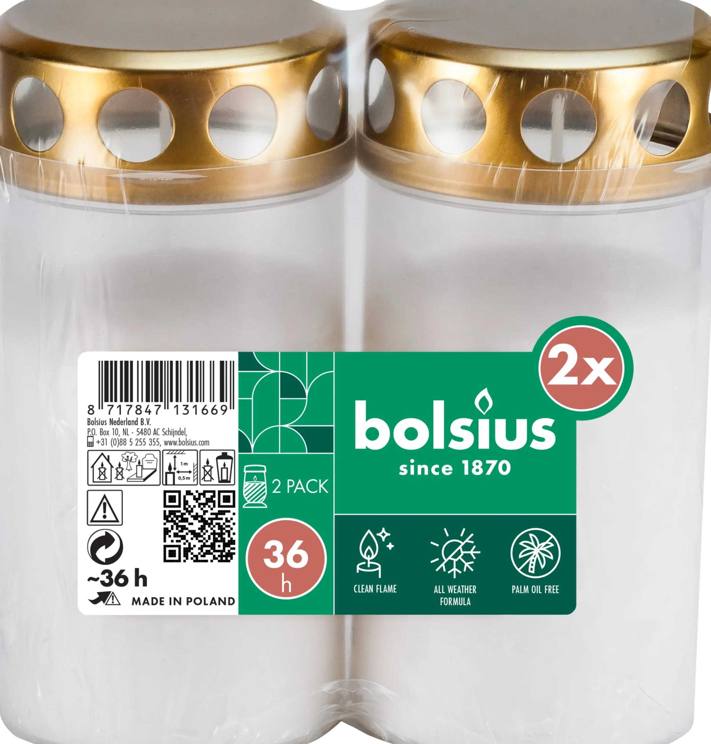 Lykt- och gravljus 36 timmar Vit 2-p>Bolsius New