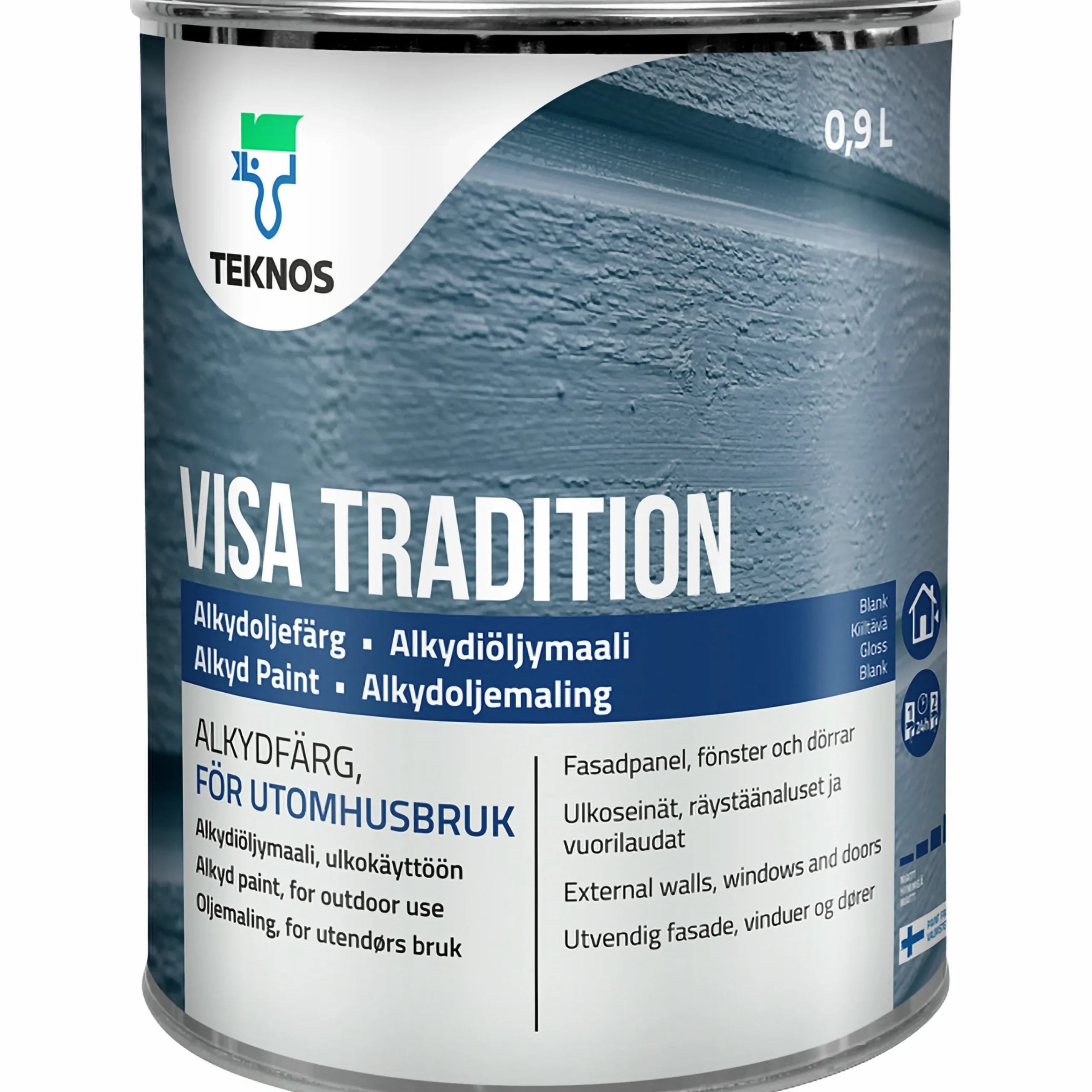 Målarfärg Visa Tradition vit Utomhus 1L>Teknos Clearance
