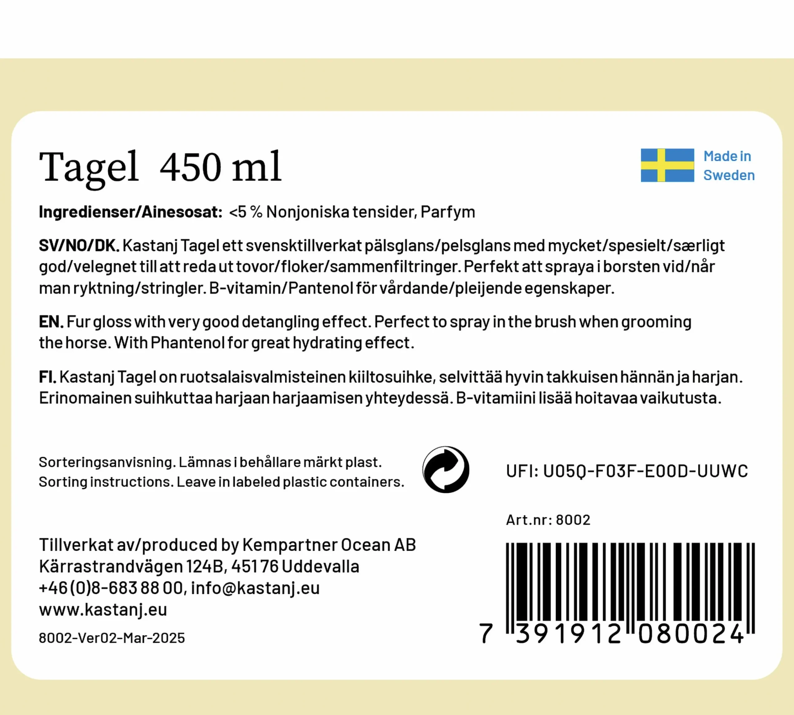 Pälsglans Tagel 450ml>Kastanj by Ocean