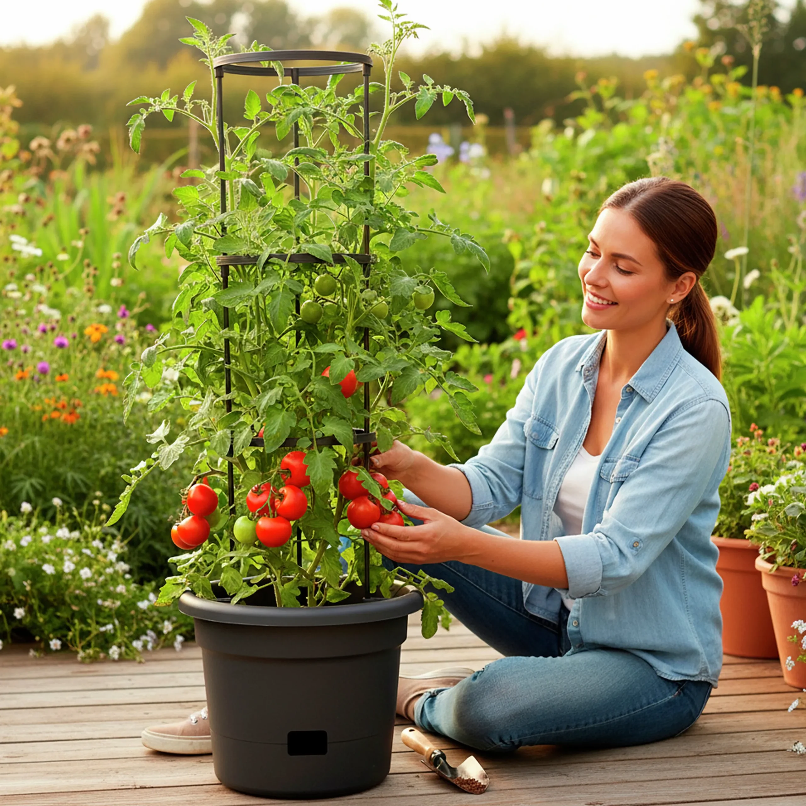 Självvattnande Tomatkruka m spaljé Ø34cm 100cm hög>Ventura