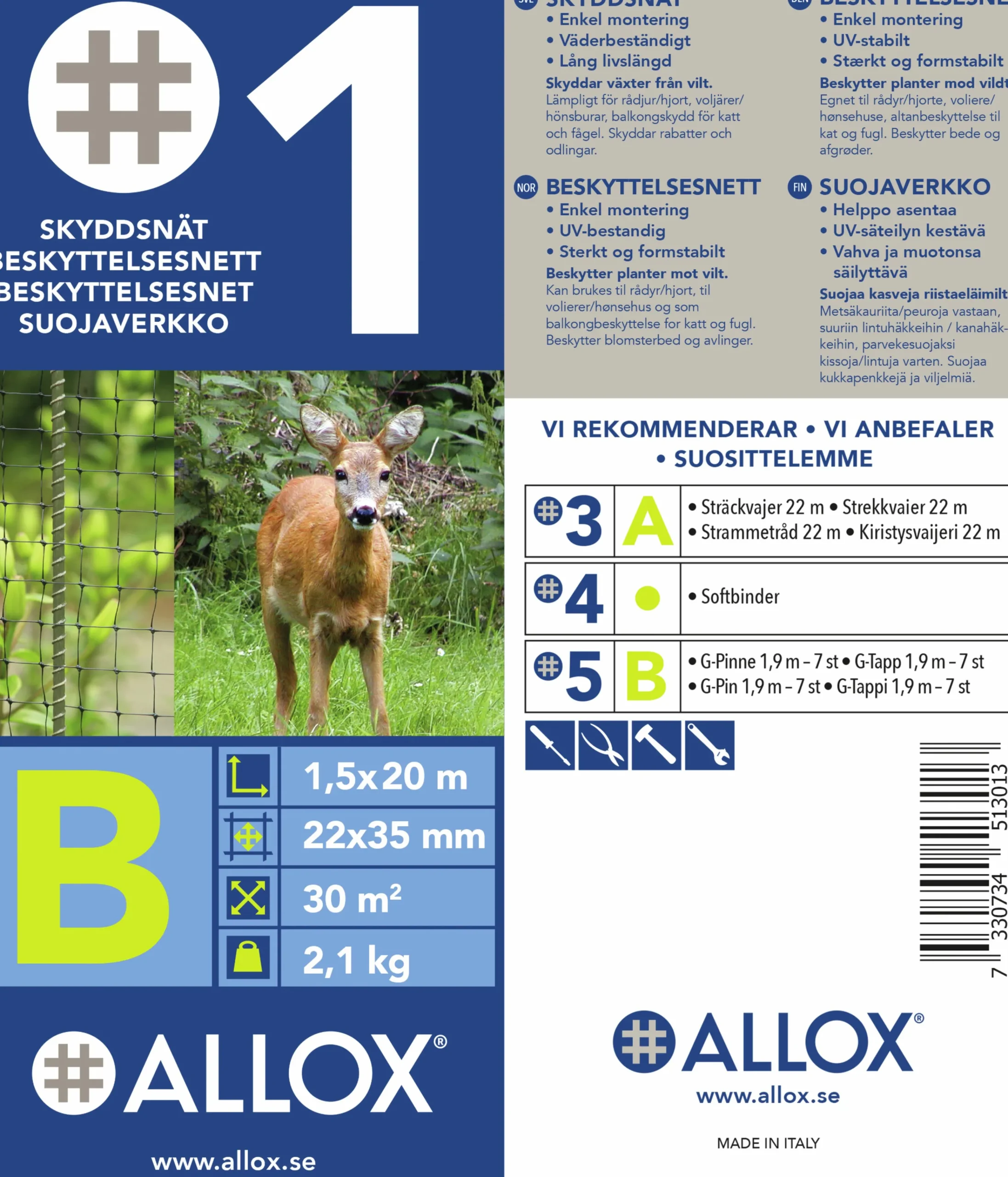 Skyddsnät 1B 22x35mm maska Svart 1,5x20m>Allox Discount
