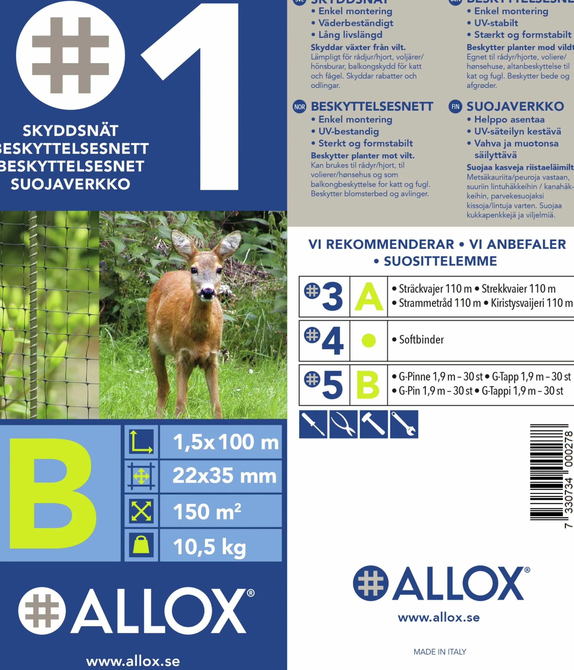Skyddsnät 1B 22x35mm maska Svart 1,5x100m>Allox Discount
