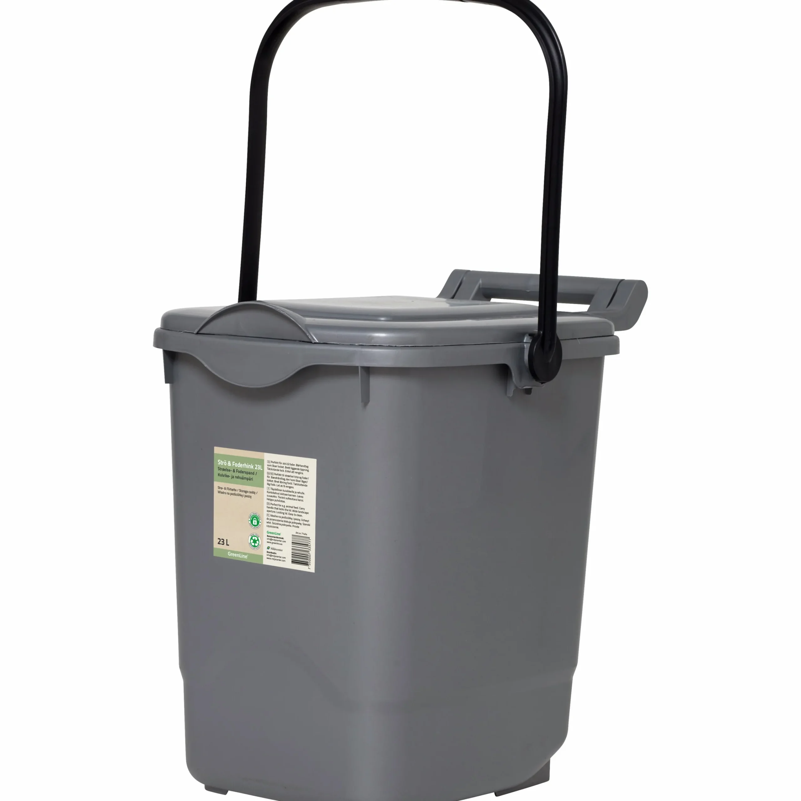 Strö- & foderhink med Lock Grå Plast 23L>GreenLine Outlet