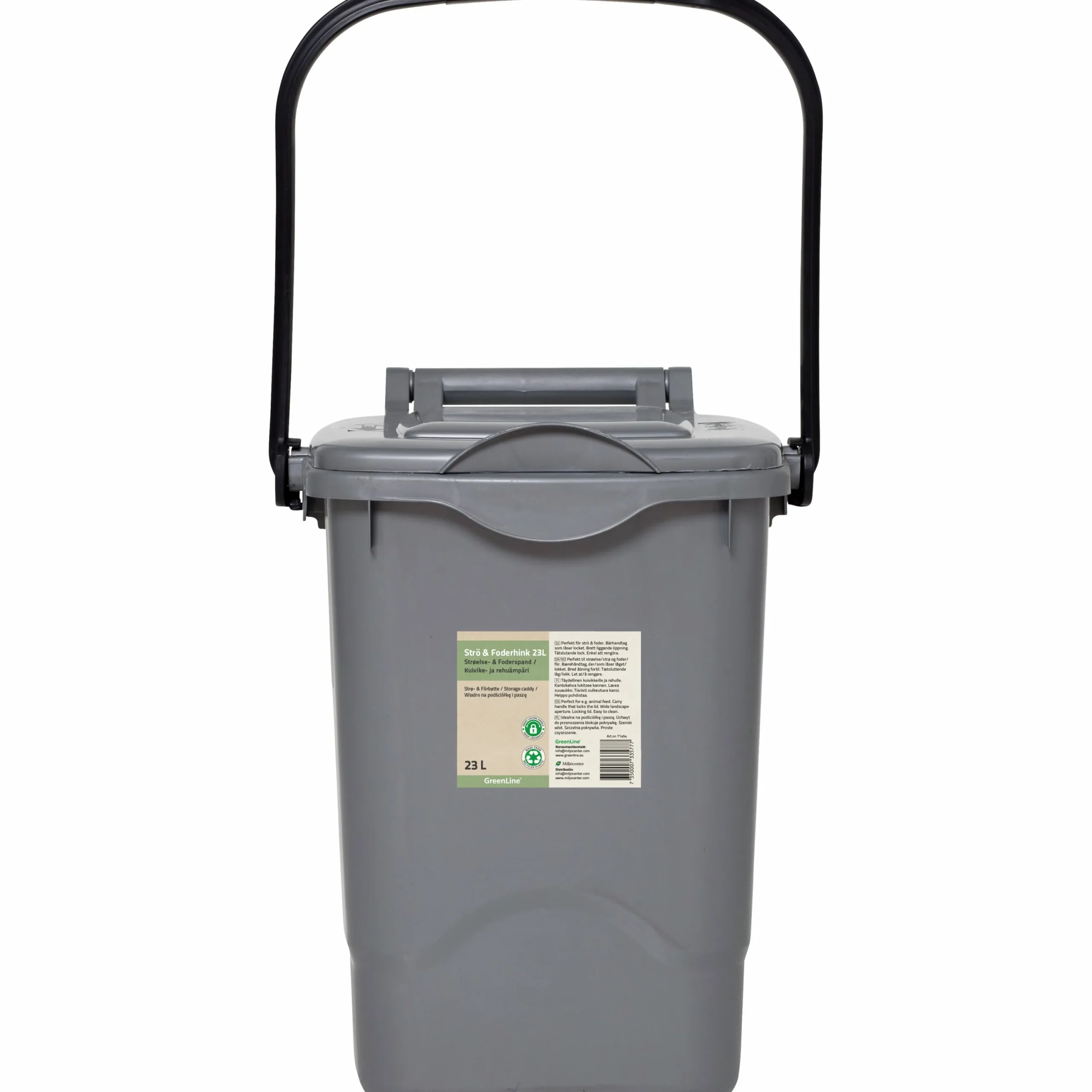 Strö- & foderhink med Lock Grå Plast 23L>GreenLine Outlet