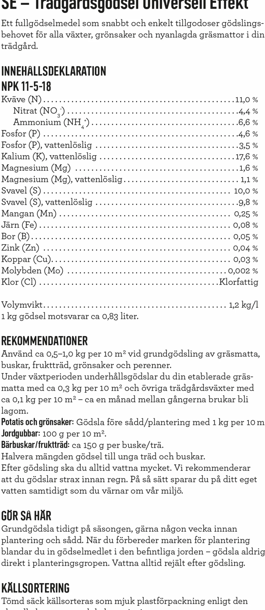 Trädgårdsgödsel Universell Effekt 15kg>Granngården Outlet