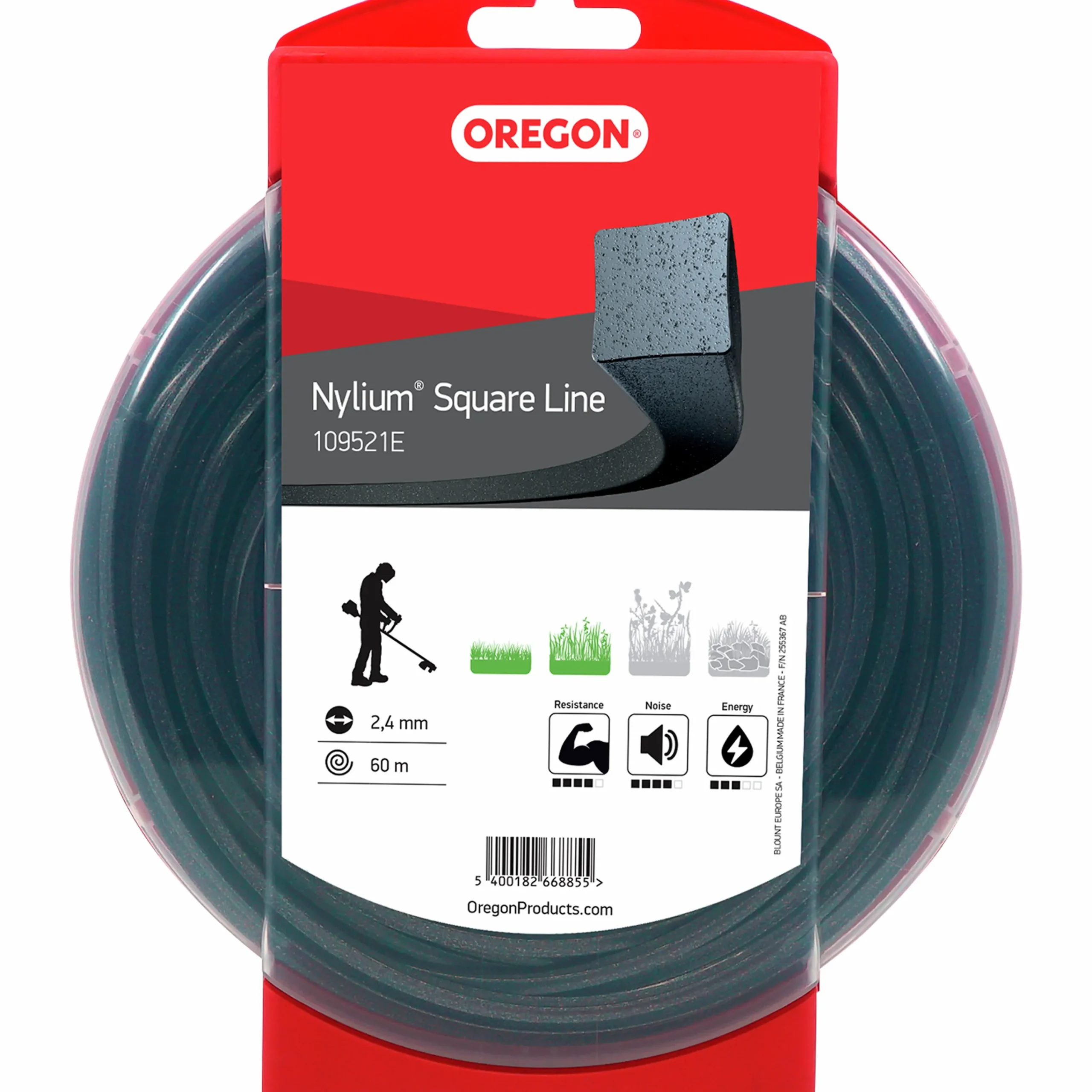 Trimmertråd Nylium Squareline Ø2,4mmx60m>Oregon Hot