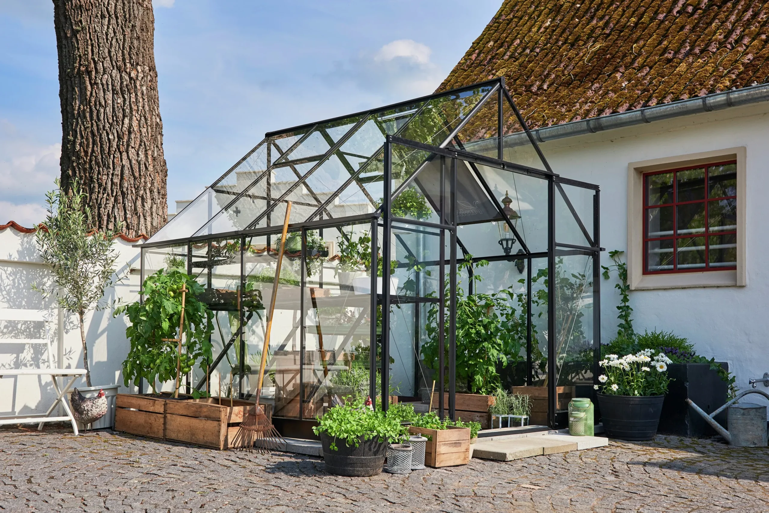 Växthus+Sockel Qube+ 88 Svart 6,6m²>Halls Online